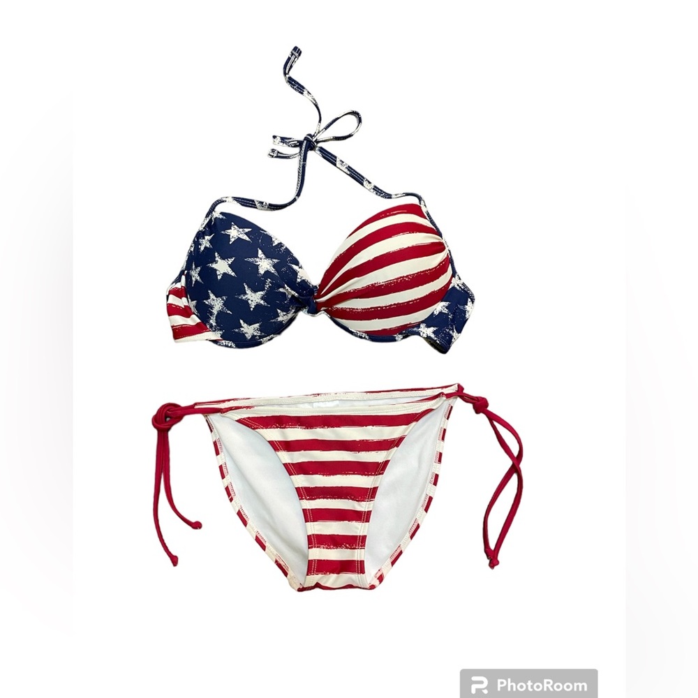 Stars & Stripes bikini in good condition! Top XL and bottom Sm. Exhilaration
